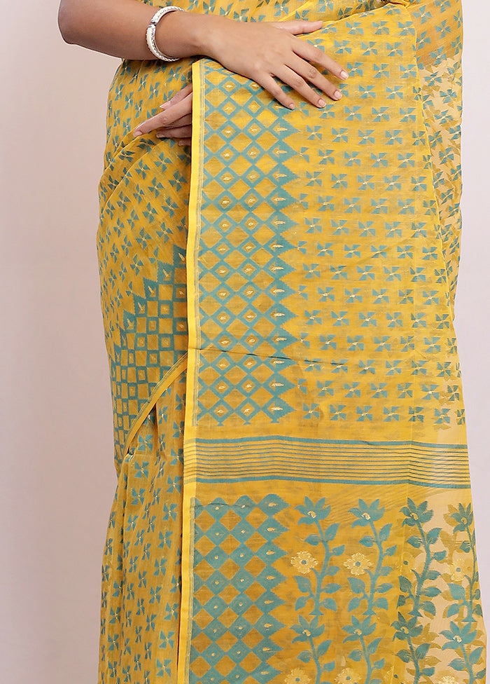 Yellow Tant Jamdani Saree Without Blouse Piece - Indian Silk House Agencies