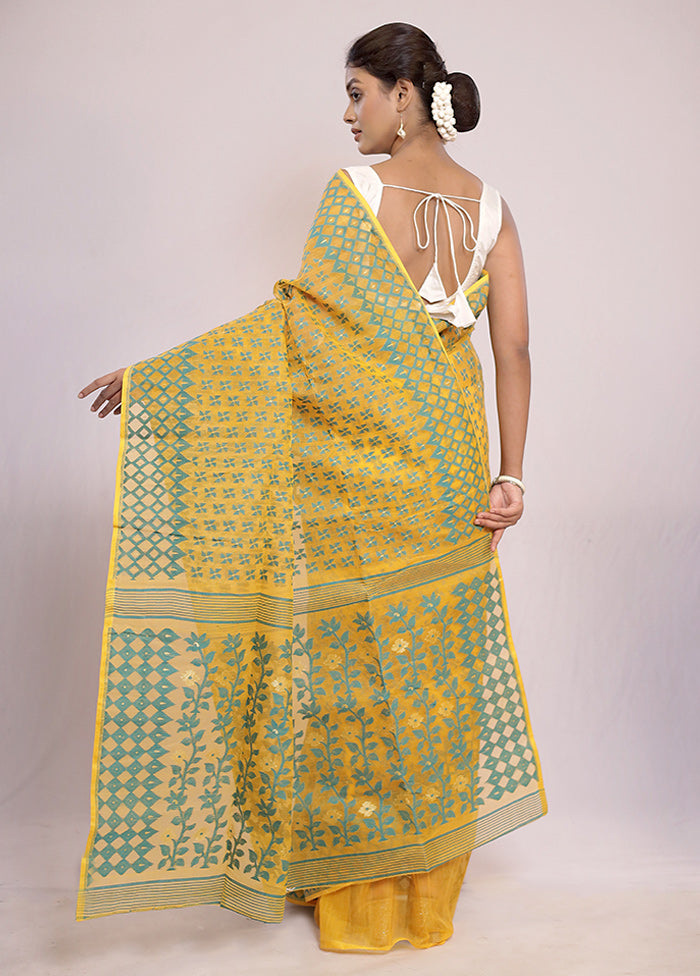 Yellow Tant Jamdani Saree Without Blouse Piece - Indian Silk House Agencies