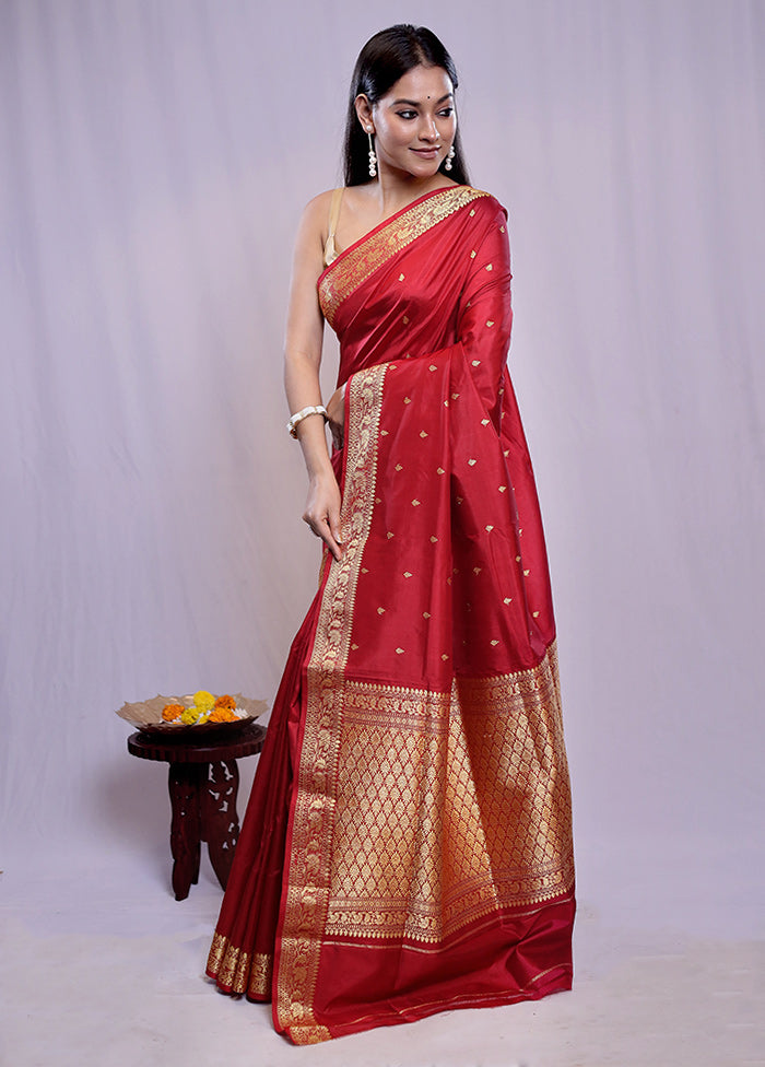 Red Katan Pure Silk Saree With Blouse Piece - Indian Silk House Agencies