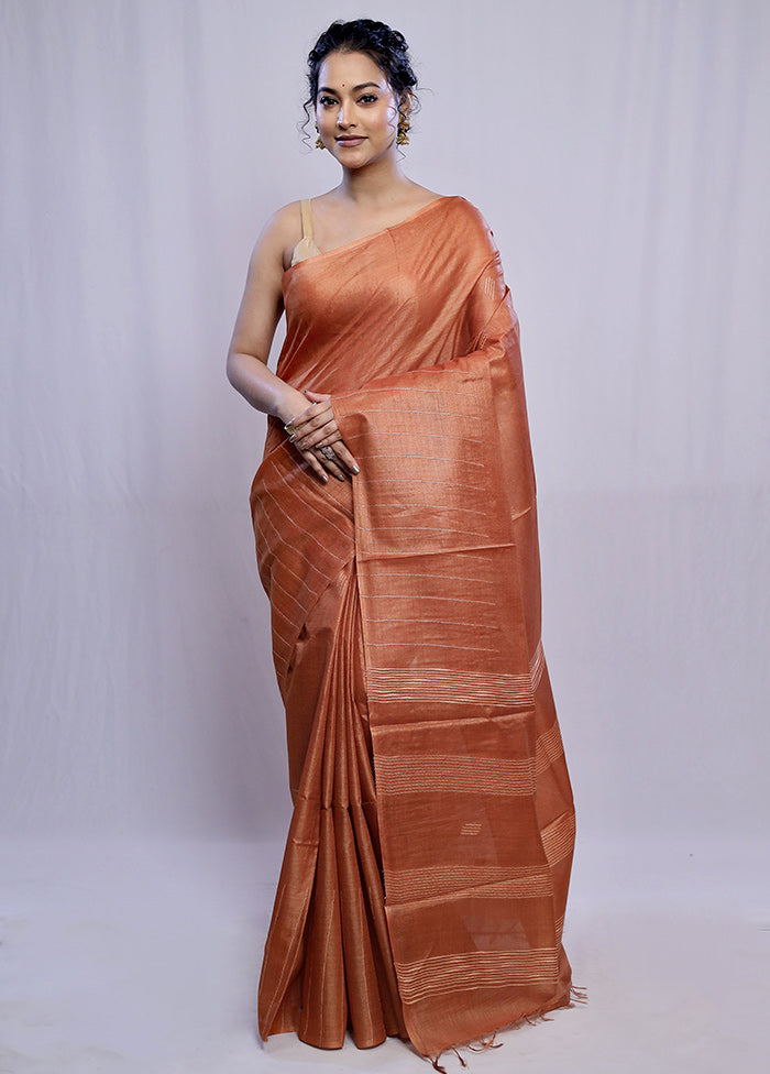 Rust Tussar Silk Saree With Blouse Piece - Indian Silk House Agencies