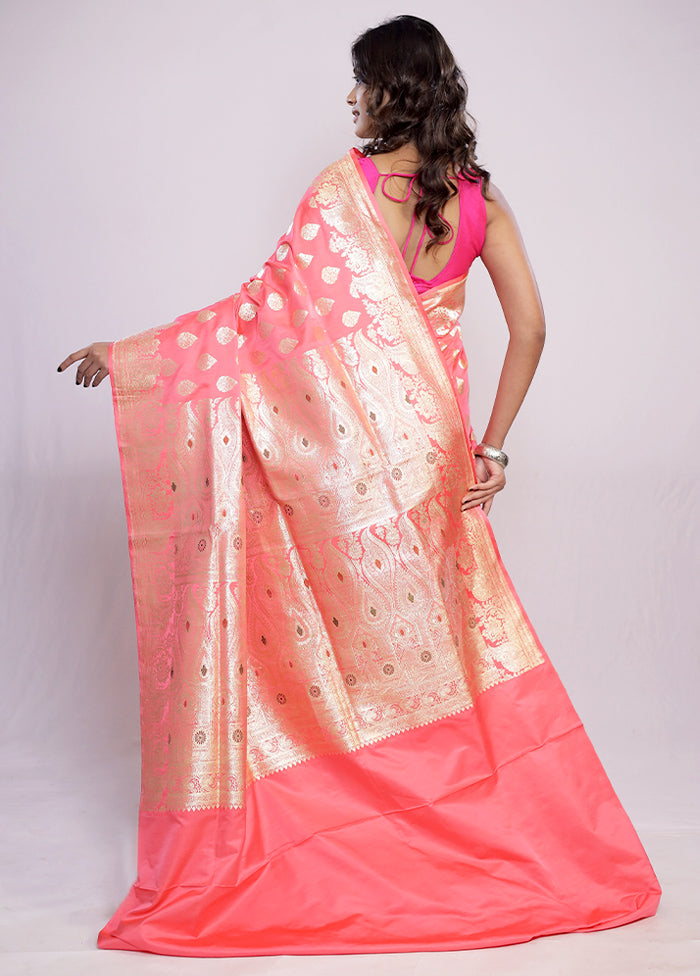 Pink Banarasi Pure Silk Saree With Blouse Piece - Indian Silk House Agencies