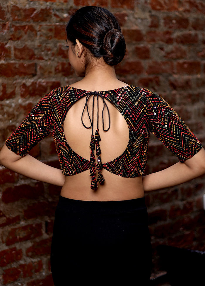 Black Sequined Designer Blouse - Indian Silk House Agencies