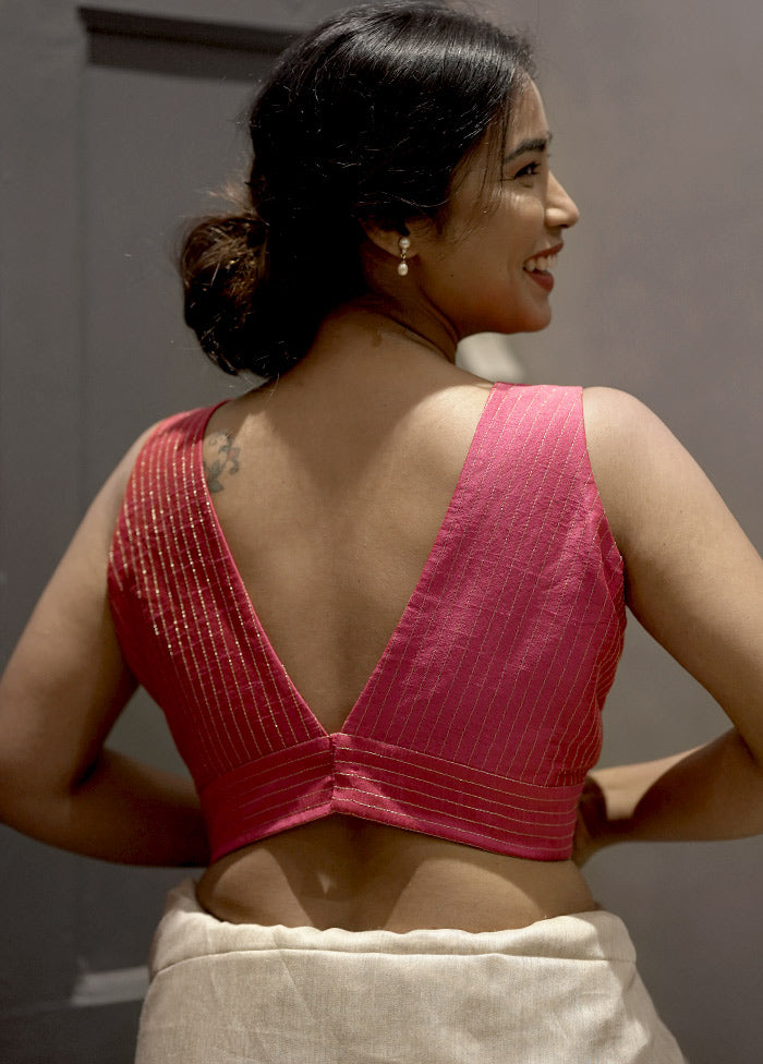 Pink Dupion Silk Designer Blouse - Indian Silk House Agencies