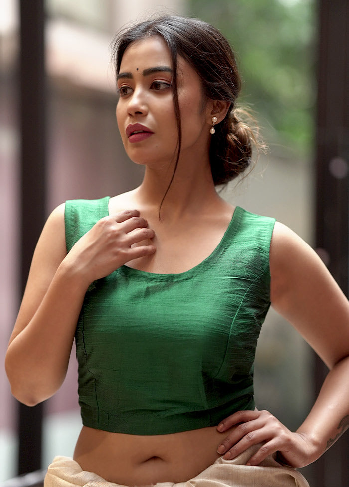Green Dupion Silk Designer Blouse - Indian Silk House Agencies
