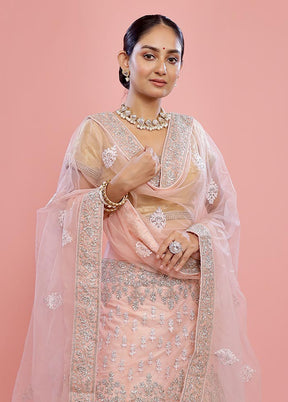 3 Pc Pink Semi Stitched Silk Lehenga Set - Indian Silk House Agencies