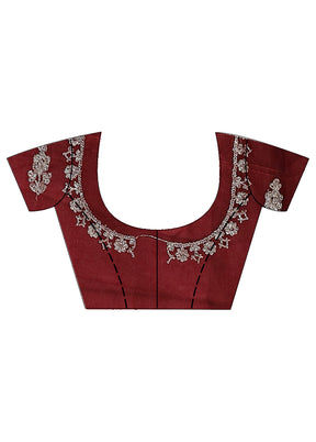 3 Pc Maroon Semi Stitched Velvet Lehenga Set - Indian Silk House Agencies