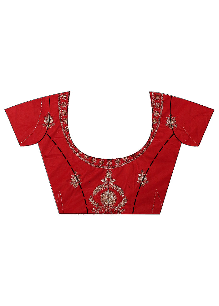 3 Pc Red Net Semi Stitched Lehenga Set - Indian Silk House Agencies