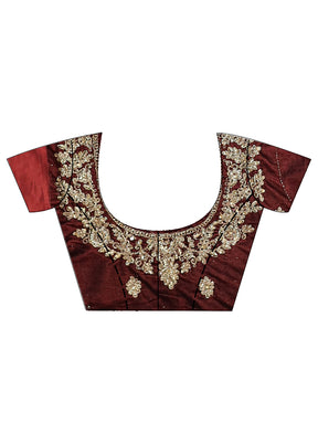 3 Pc Maroon Net Semi Stitched Lehenga Set - Indian Silk House Agencies