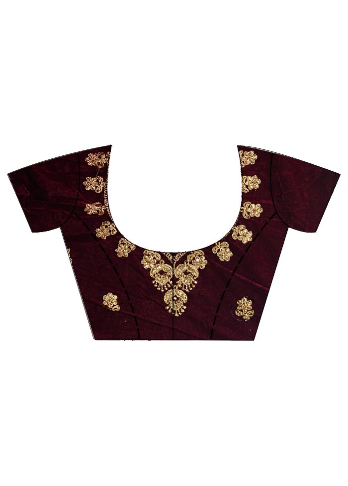 3 Pc Maroon Net Semi Stitched Lehenga Set - Indian Silk House Agencies