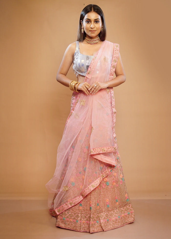 3 Pc Pink Georgette Semi Stitched Lehenga Set - Indian Silk House Agencies