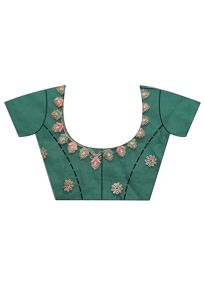3 Pc Green Semi Stitched Silk Lehenga Set - Indian Silk House Agencies