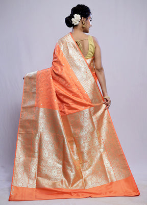 Rust Banarasi Silk Saree With Blouse Piece - Indian Silk House Agencies