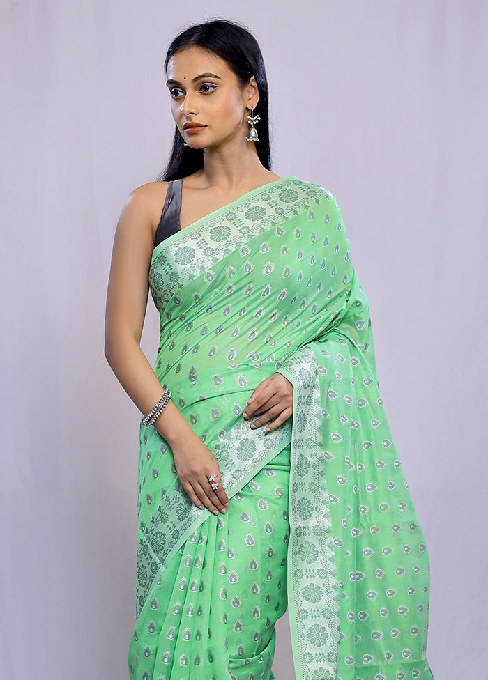 Green Kora Silk Saree With Blouse Piece - Indian Silk House Agencies