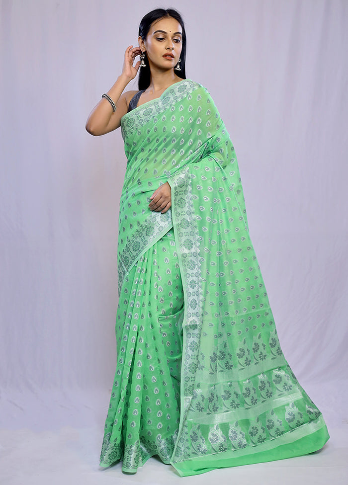 Green Kora Silk Saree With Blouse Piece - Indian Silk House Agencies