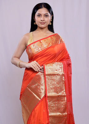 Orange Kanjivaram Silk Saree With Blouse Piece - Indian Silk House Agencies