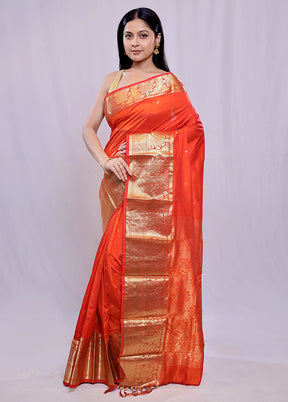 Orange Kanjivaram Silk Saree With Blouse Piece - Indian Silk House Agencies