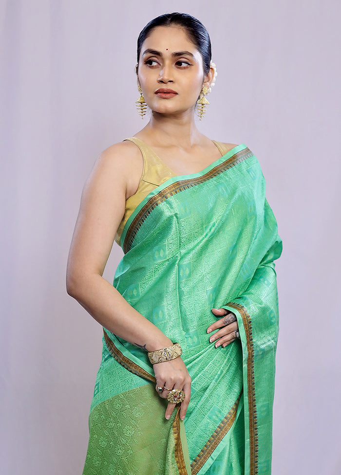 Green Tussar Silk Saree With Blouse Piece - Indian Silk House Agencies