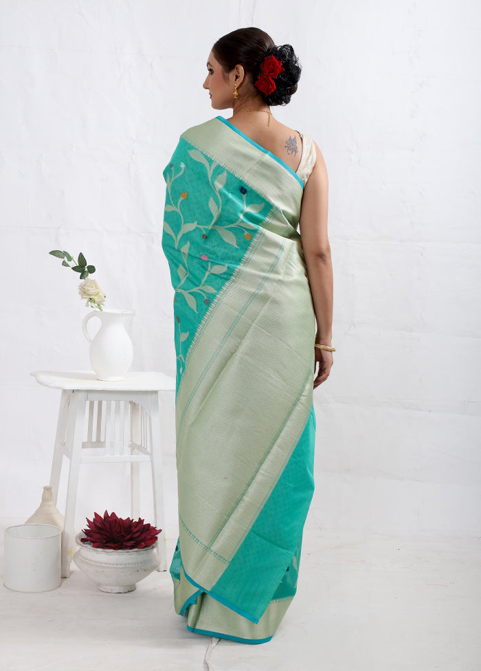 Sky Blue Cotton Saree With Blouse Piece - Indian Silk House Agencies