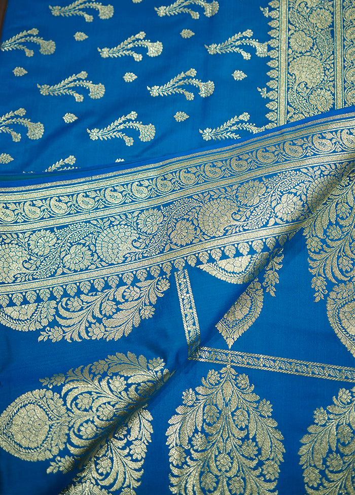 Blue Banarasi Silk Saree With Blouse Piece - Indian Silk House Agencies