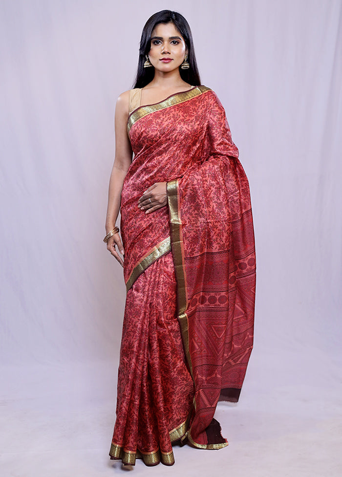 Pink Printed Pure Silk Saree With Blouse Piece - Indian Silk House Agencies