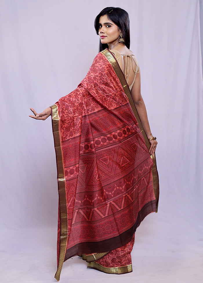 Pink Printed Pure Silk Saree With Blouse Piece - Indian Silk House Agencies