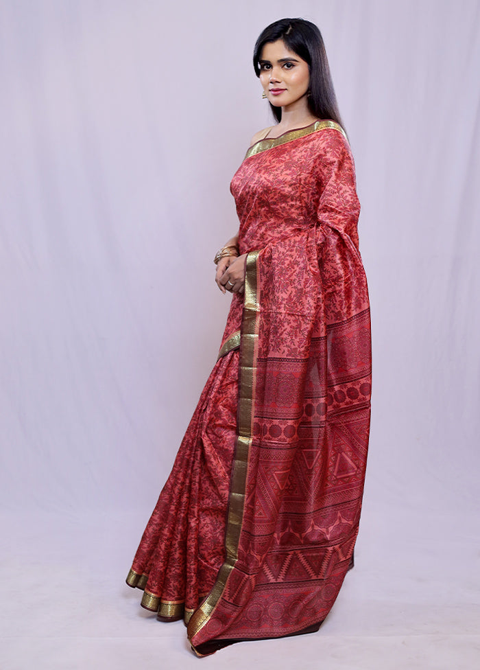 Pink Printed Pure Silk Saree With Blouse Piece - Indian Silk House Agencies