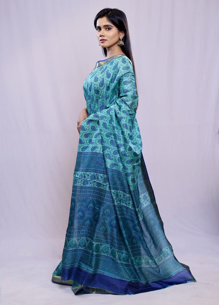 Green Printed Pure Silk Saree With Blouse Piece - Indian Silk House Agencies