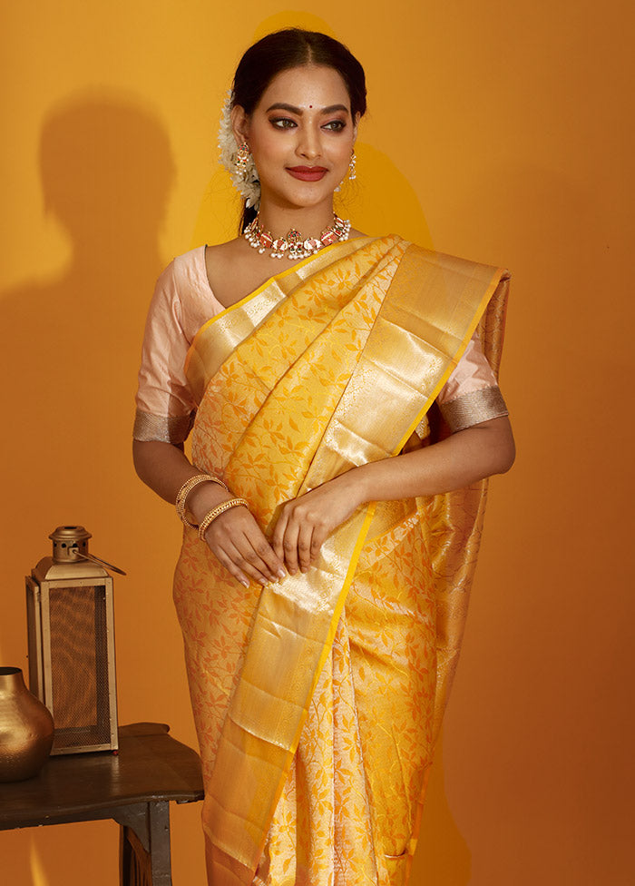 Yellow Kanchipuram Pure Silk Saree With Blouse Piece - Indian Silk House Agencies