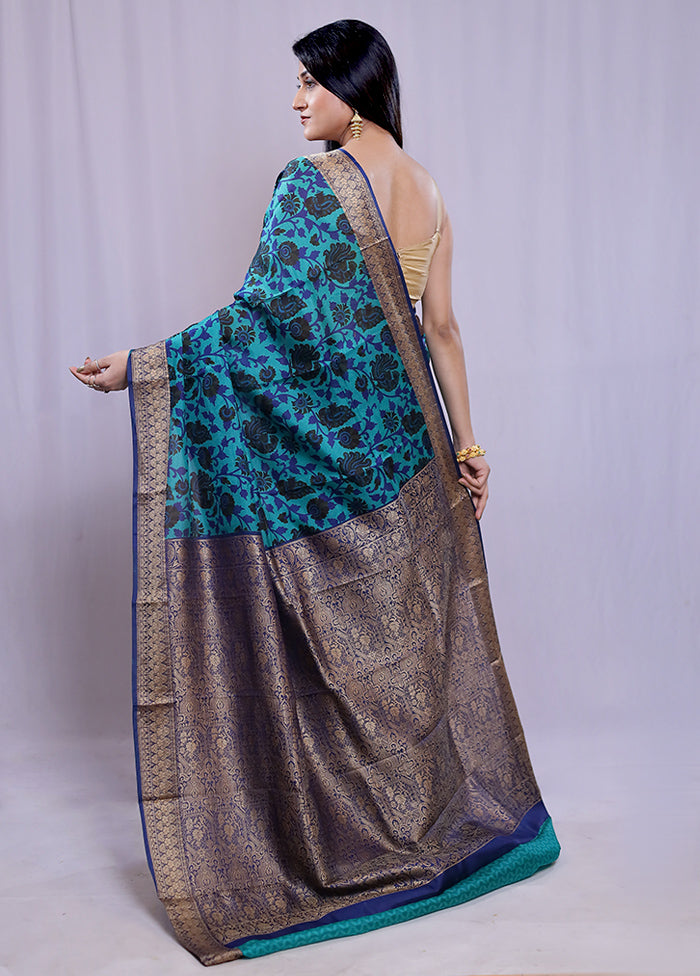 Green Printed Pure Silk Saree With Blouse Piece - Indian Silk House Agencies