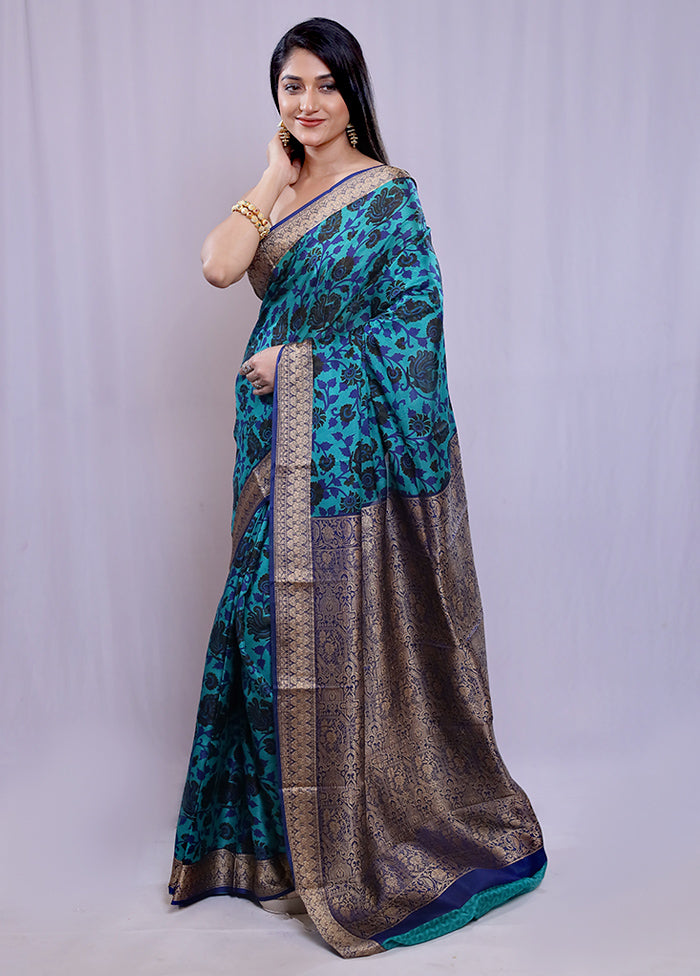 Green Printed Pure Silk Saree With Blouse Piece - Indian Silk House Agencies