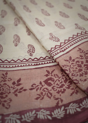 Cream Tussar Pure Silk Saree With Blouse Piece - Indian Silk House Agencies