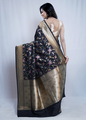 Black Uppada Silk Saree With Blouse Piece - Indian Silk House Agencies