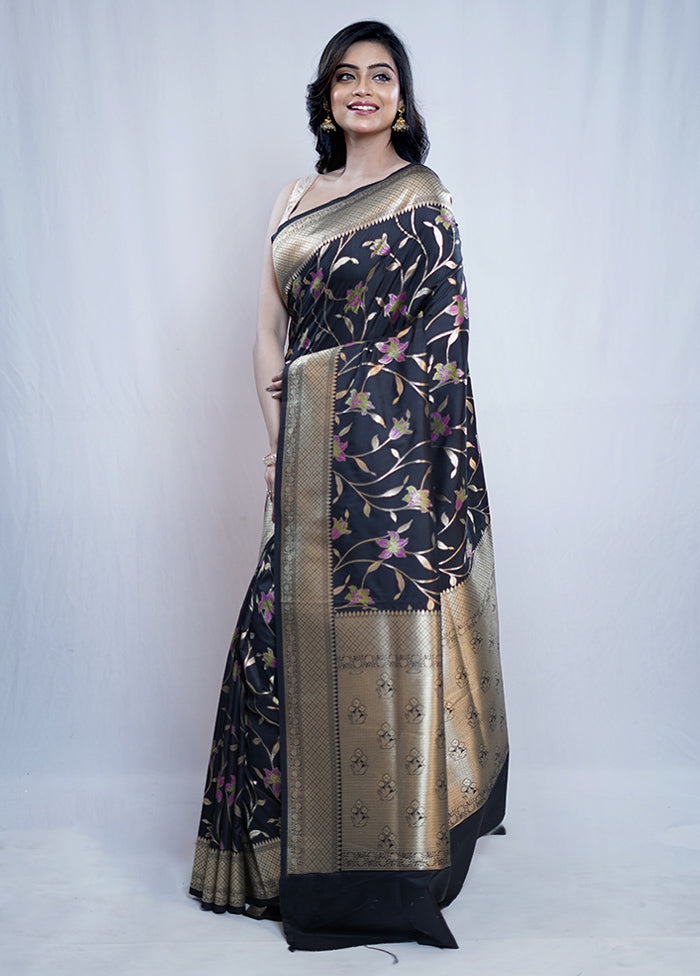 Black Uppada Silk Saree With Blouse Piece - Indian Silk House Agencies