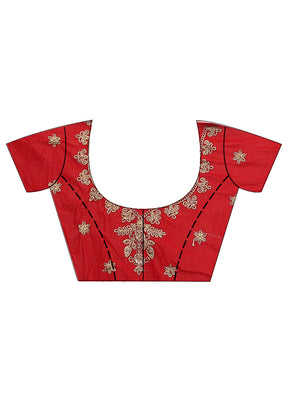 3 Pc Red Semi Stitched Silk Lehenga Set - Indian Silk House Agencies