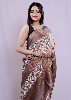 Cream Tussar Silk Saree With Blouse Piece - Indian Silk House Agencies