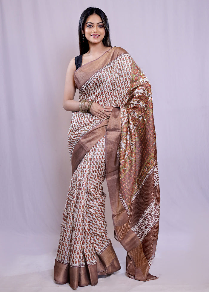 Cream Tussar Silk Saree With Blouse Piece - Indian Silk House Agencies