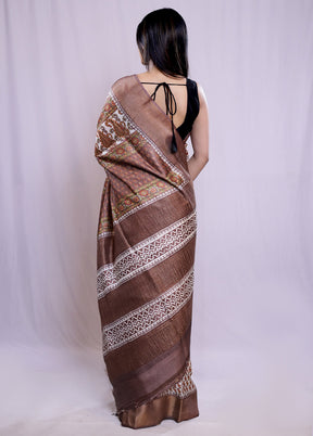 Cream Tussar Silk Saree With Blouse Piece - Indian Silk House Agencies