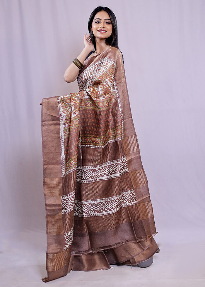 Cream Tussar Silk Saree With Blouse Piece - Indian Silk House Agencies