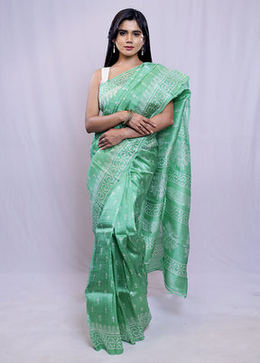 Green Printed Pure Silk Saree With Blouse Piece - Indian Silk House Agencies