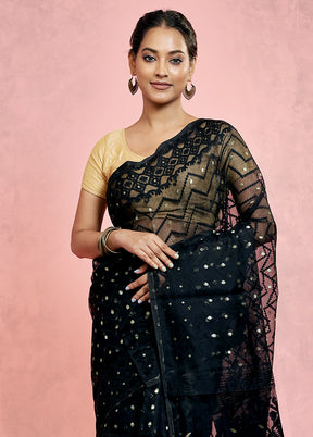 Black Tant Jamdani Saree Without Blouse Piece - Indian Silk House Agencies