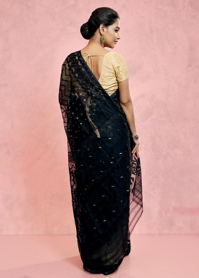 Black Tant Jamdani Saree Without Blouse Piece - Indian Silk House Agencies