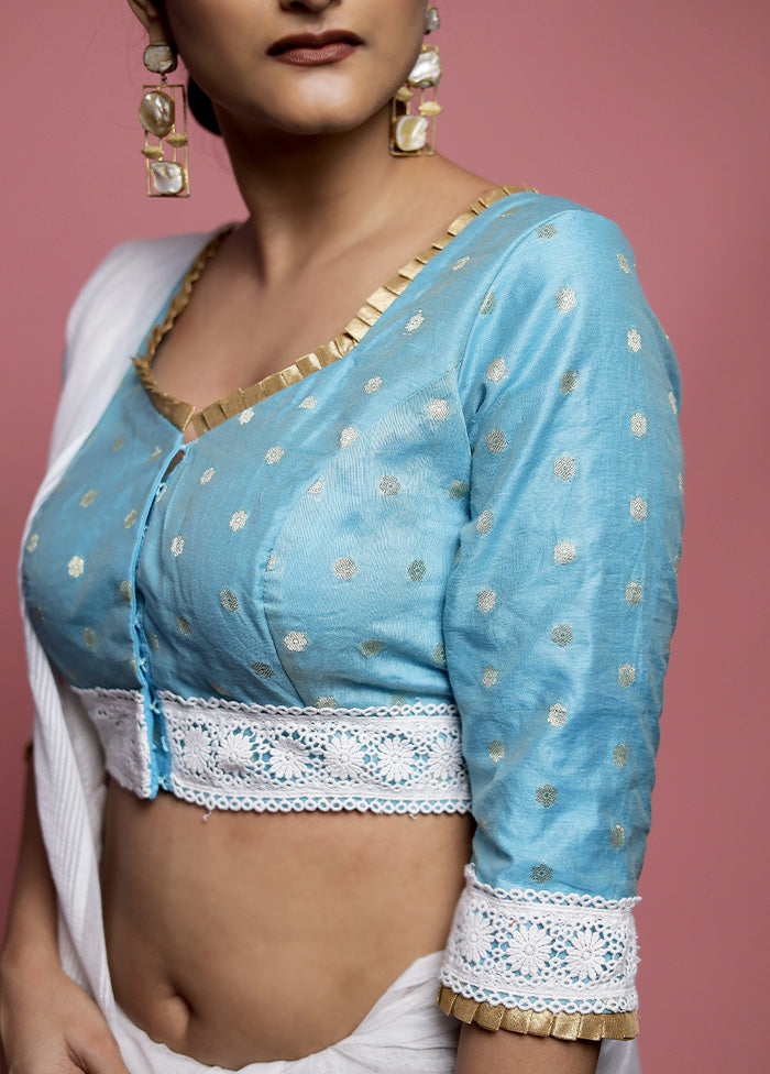 Blue Cotton Silk Designer Blouse - Indian Silk House Agencies