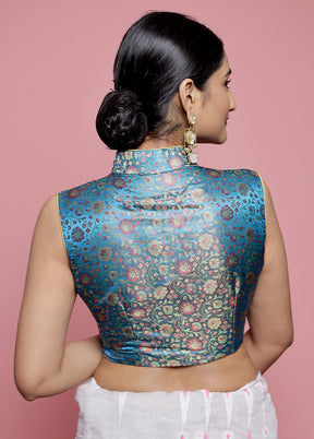 Blue Brocade Designer Blouse - Indian Silk House Agencies