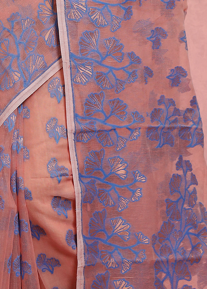 Peach Tant Jamdani Saree Without Blouse Piece - Indian Silk House Agencies