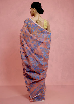 Peach Tant Jamdani Saree Without Blouse Piece - Indian Silk House Agencies