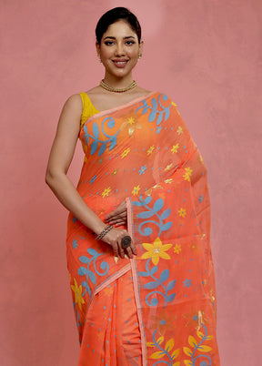 Orange Tant Jamdani Saree Without Blouse Piece - Indian Silk House Agencies