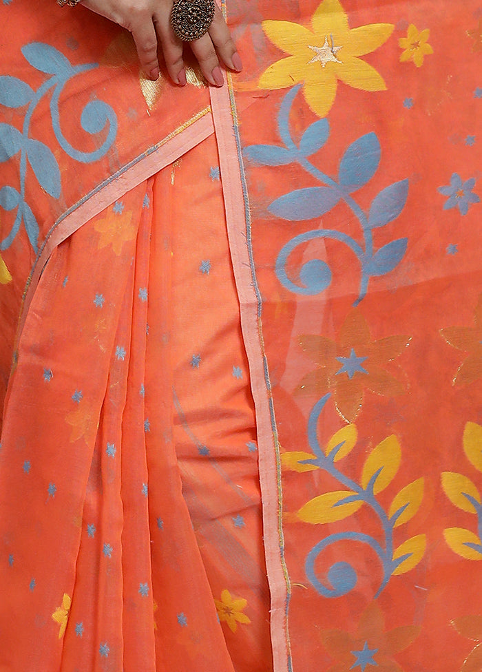 Orange Tant Jamdani Saree Without Blouse Piece - Indian Silk House Agencies