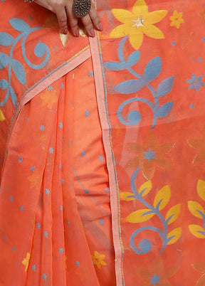 Orange Tant Jamdani Saree Without Blouse Piece - Indian Silk House Agencies