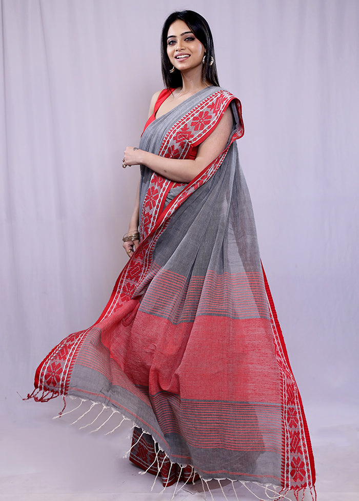Grey Matka Silk Saree With Blouse Piece - Indian Silk House Agencies