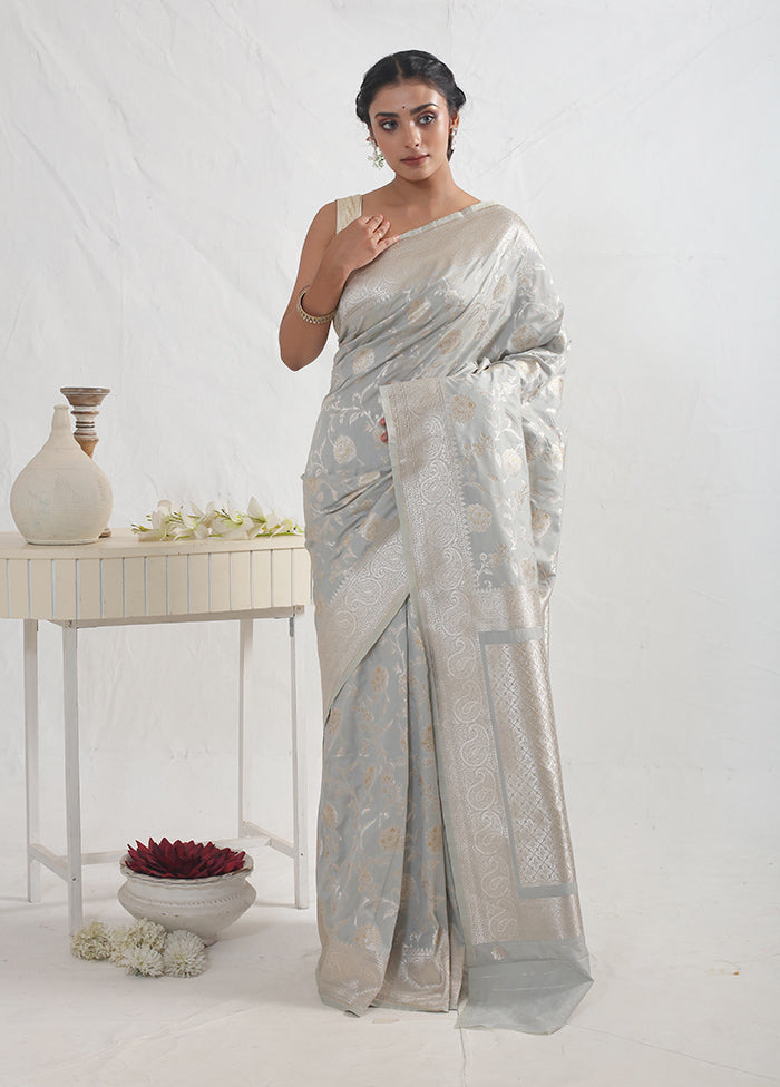 Grey Uppada Silk Saree With Blouse Piece - Indian Silk House Agencies